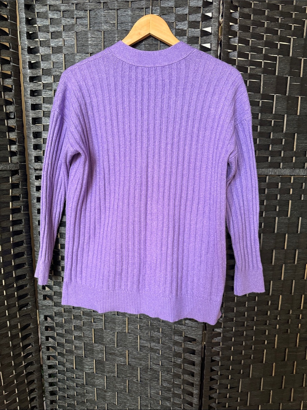 LOFT Lavender Ribbed Button-Front Cardigan - Picture 2 of 4